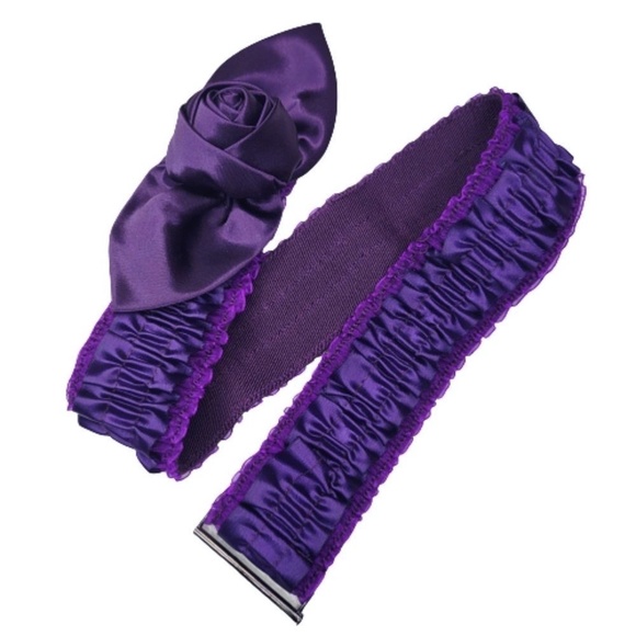 Purple Fabric Rosette Stretchy Frilly Women's Belt - Picture 1 of 14